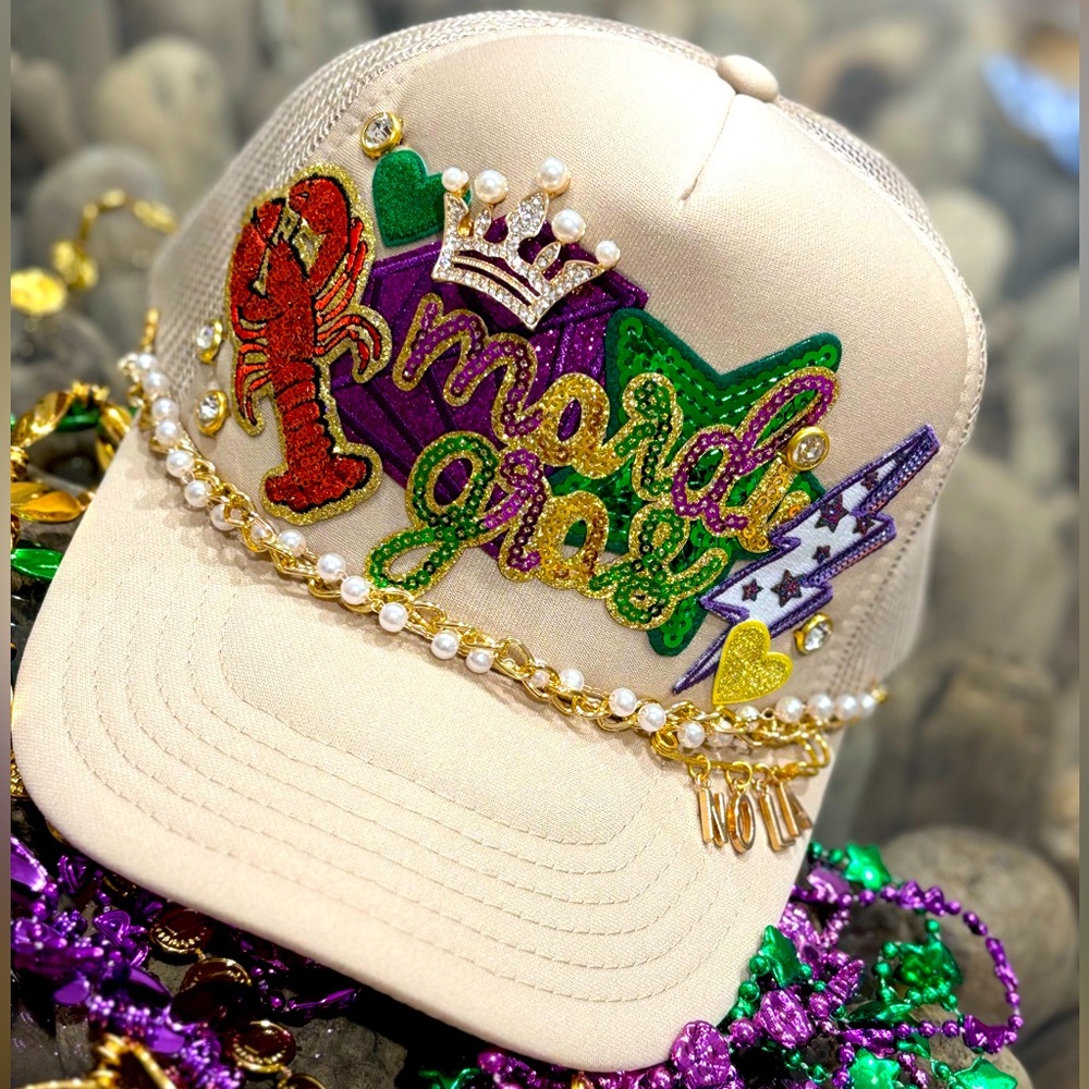 SOLD - MARDI GRAS - Trucker Patch Cap - Message for Custom Holiday Order